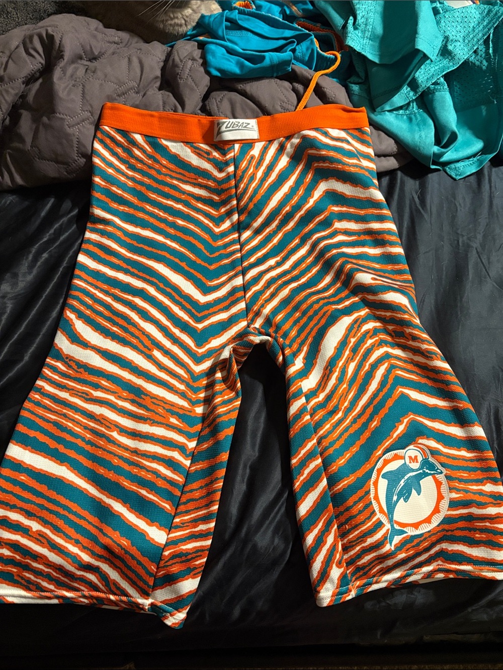 NFL Miami Dolphins Stripe Swim Jammers - Teal Orange White